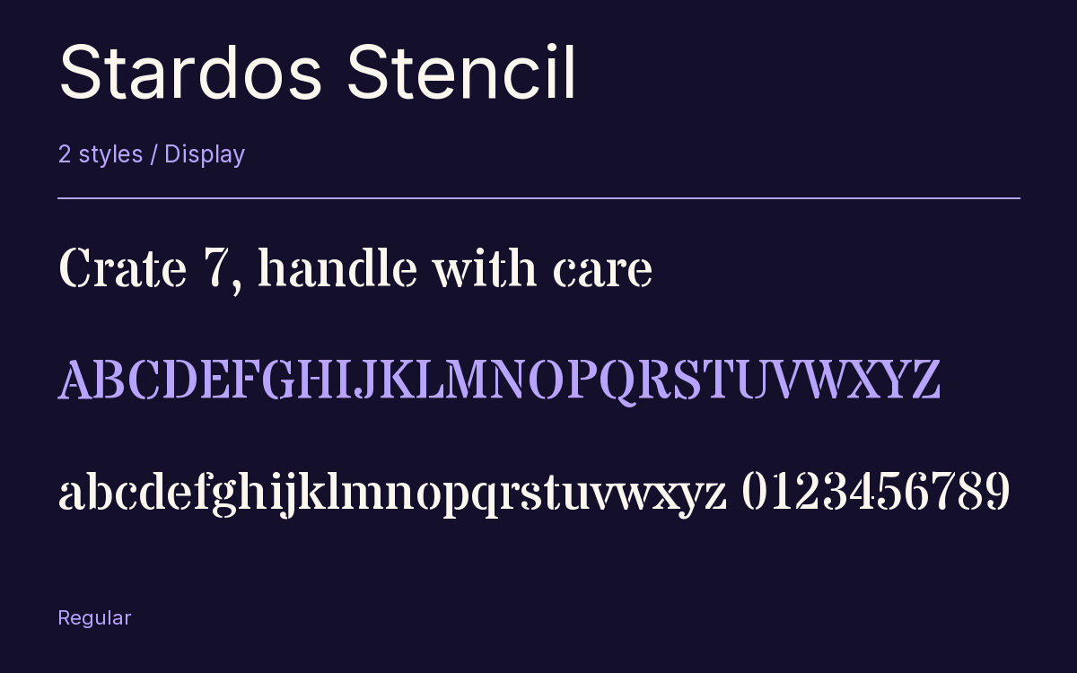 Stardos Stencil type specimen with letters and figures