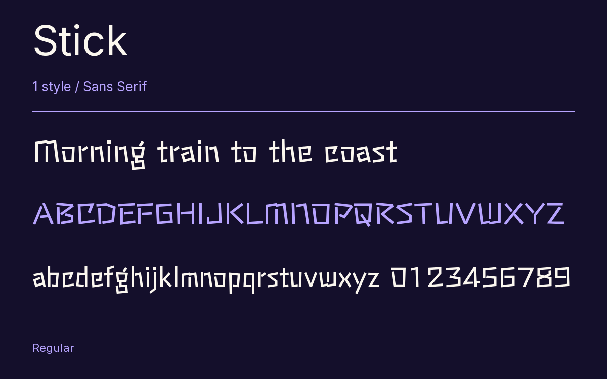 Stick type specimen with letters and figures