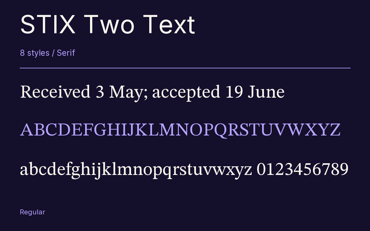 STIX Two Text type specimen with letters and figures