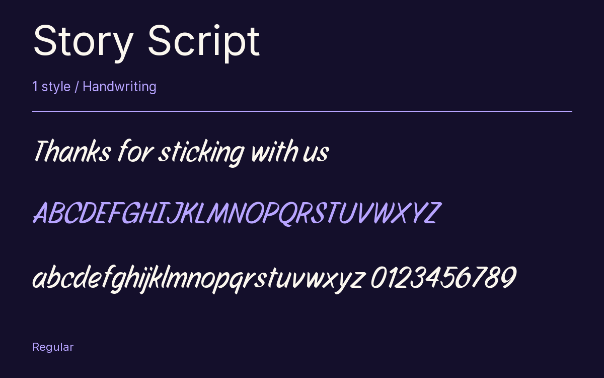 Story Script type specimen with letters and figures