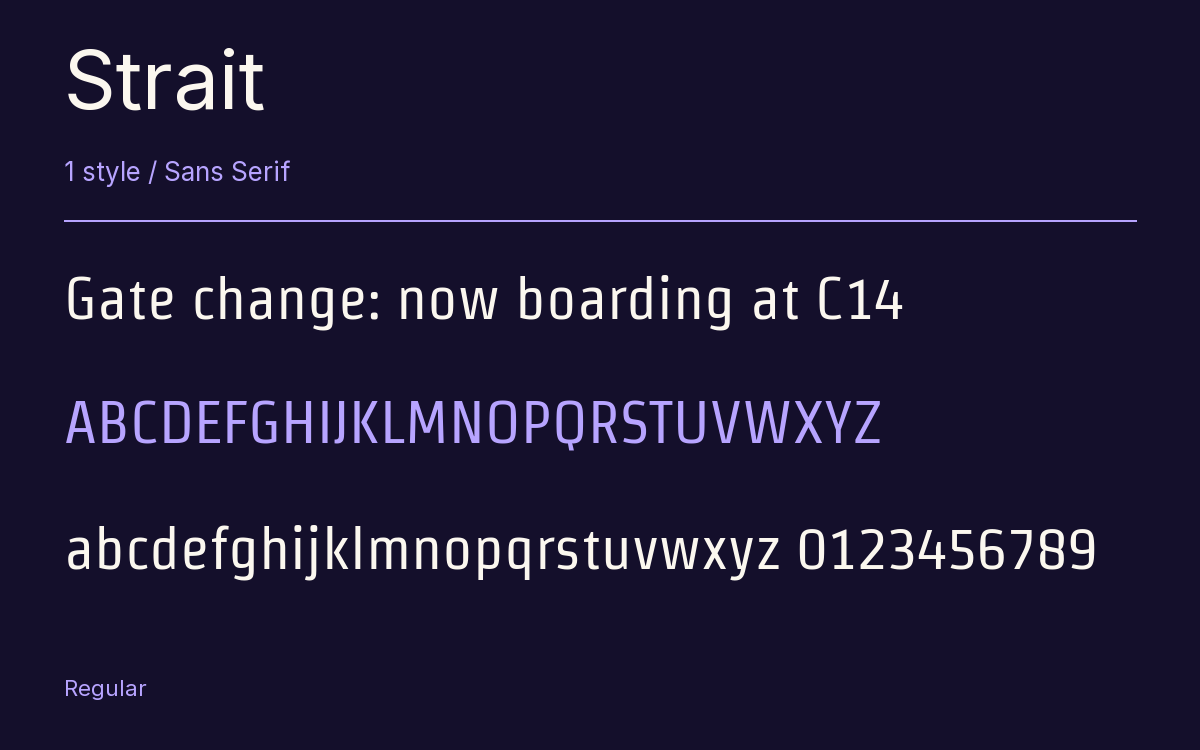 Strait type specimen with letters and figures