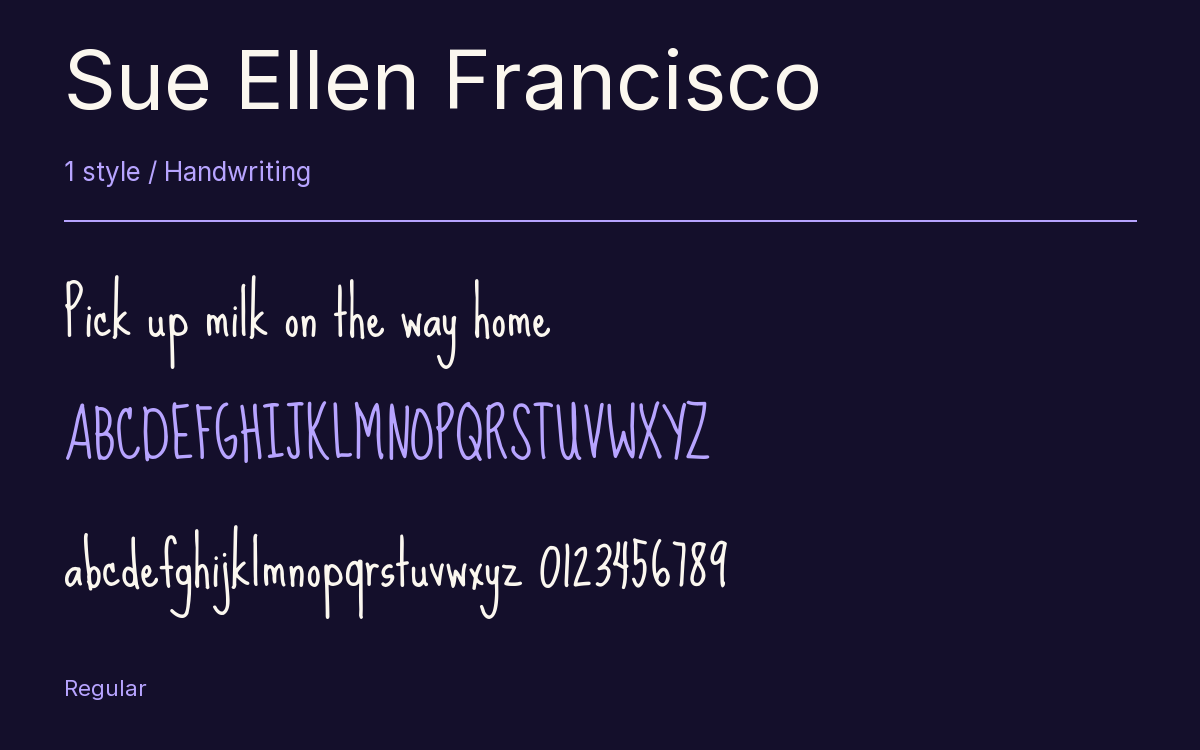 Sue Ellen Francisco type specimen with letters and figures