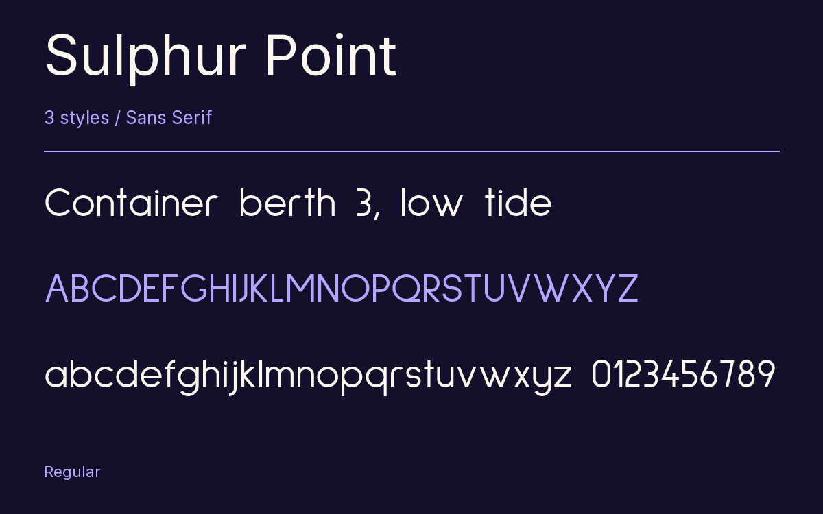Sulphur Point type specimen with letters and figures
