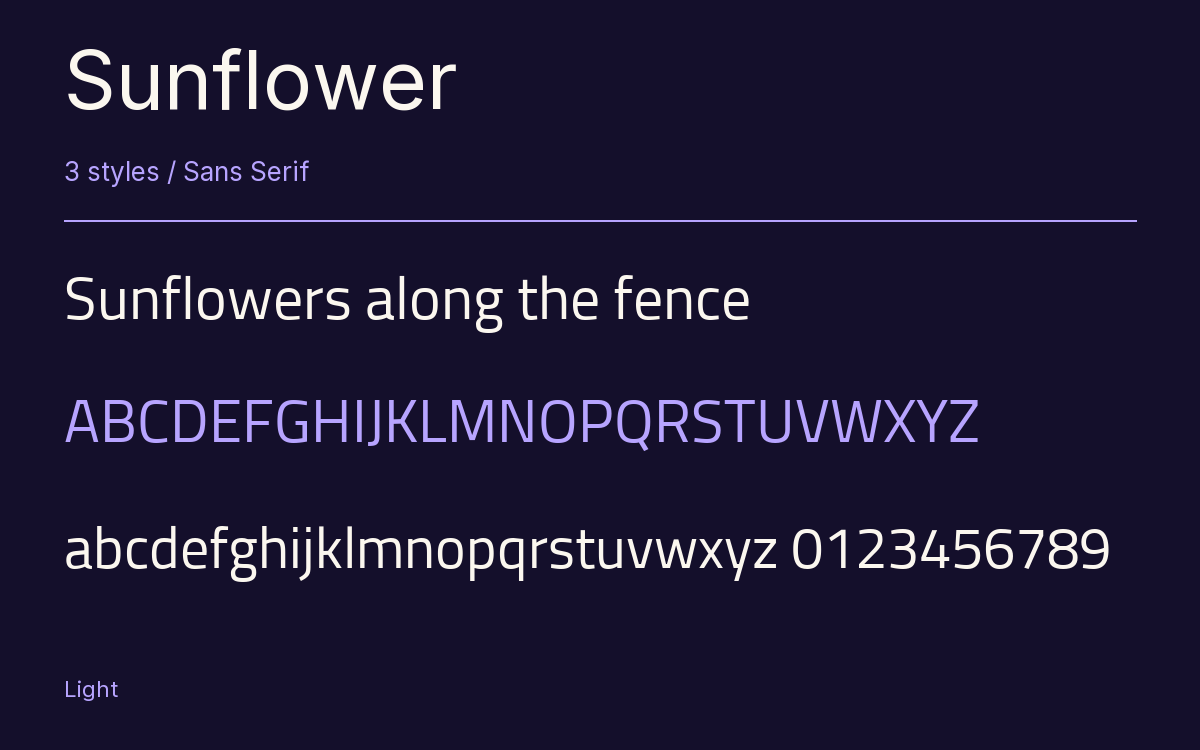 Sunflower type specimen with letters and figures