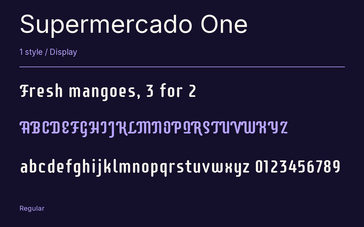 Supermercado One type specimen with letters and figures
