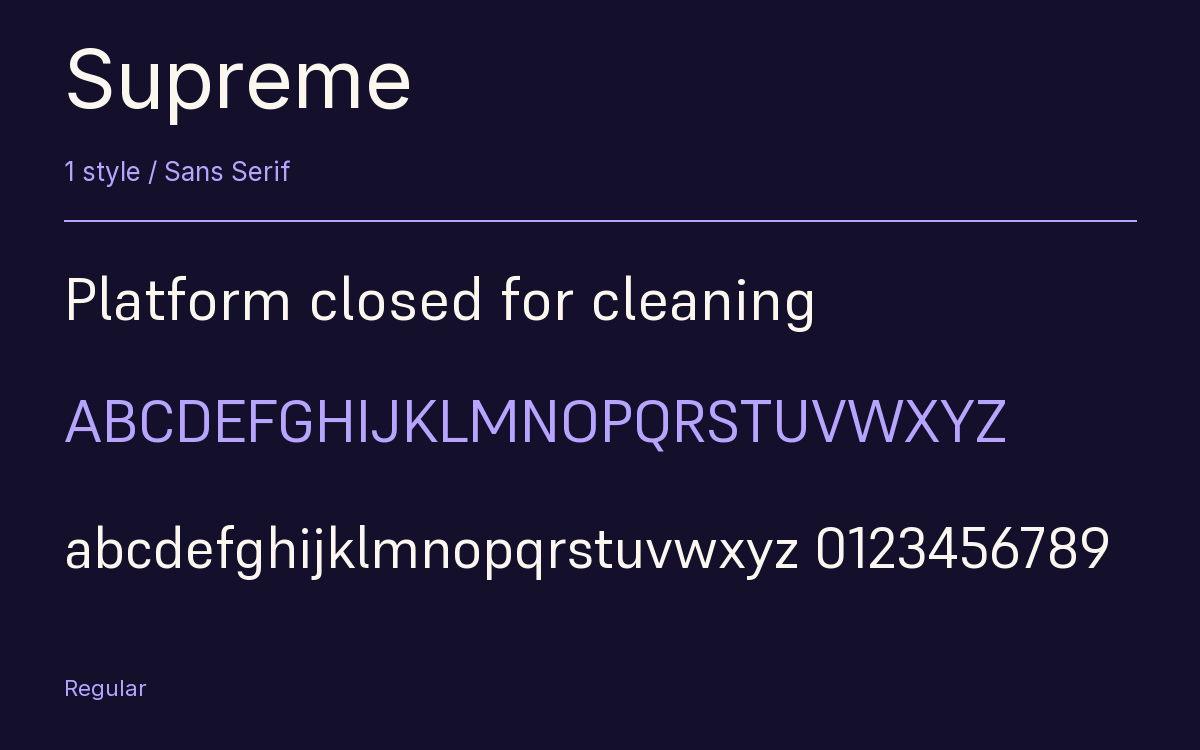 Supreme type specimen with letters and figures
