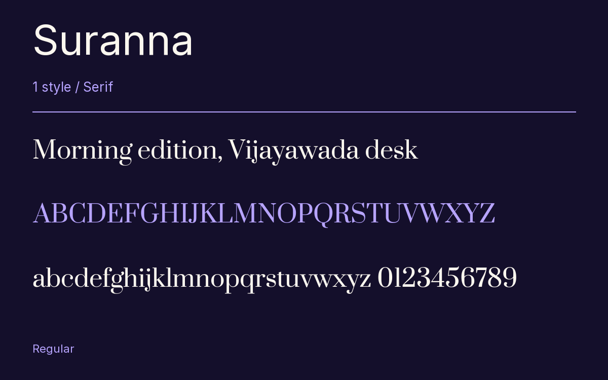 Suranna type specimen with letters and figures