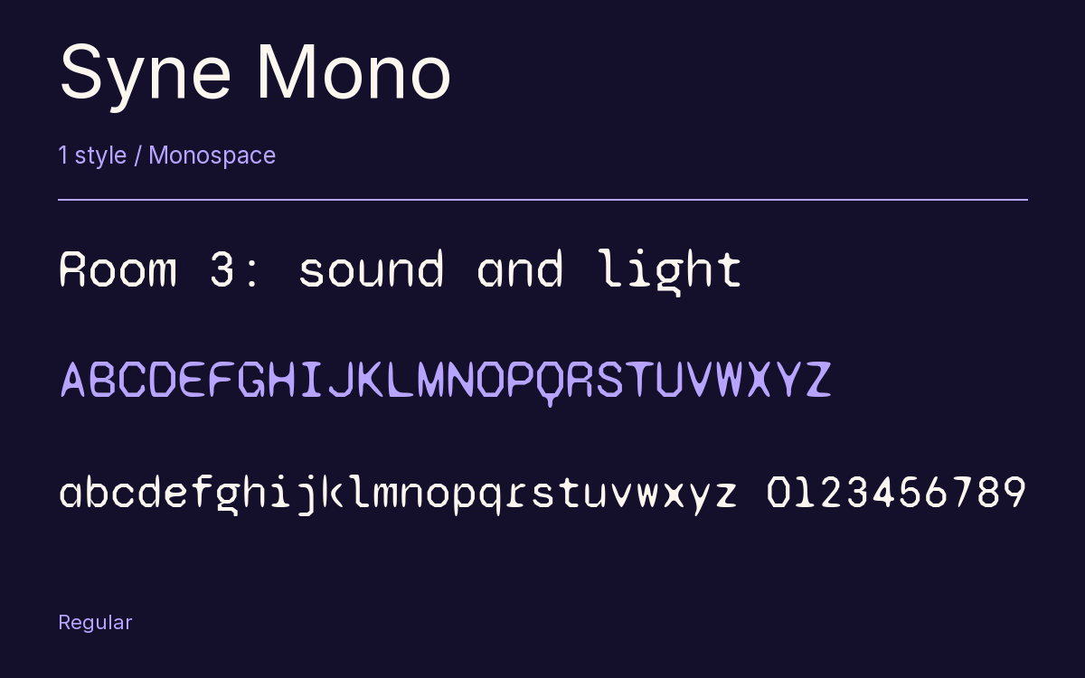 Syne Mono type specimen with letters and figures