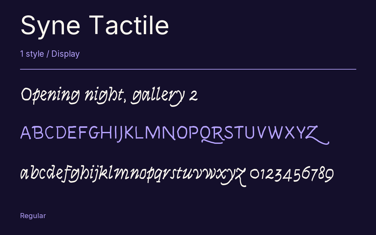 Syne Tactile type specimen with letters and figures