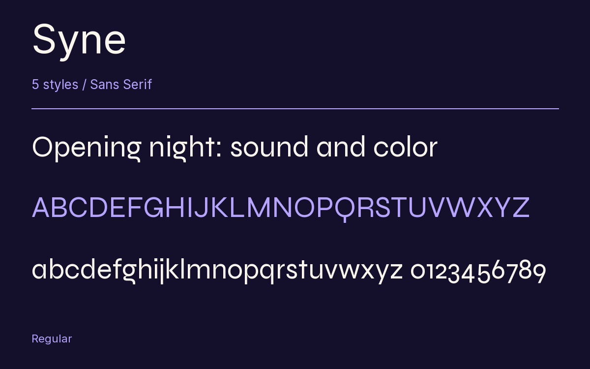 Syne type specimen with letters and figures