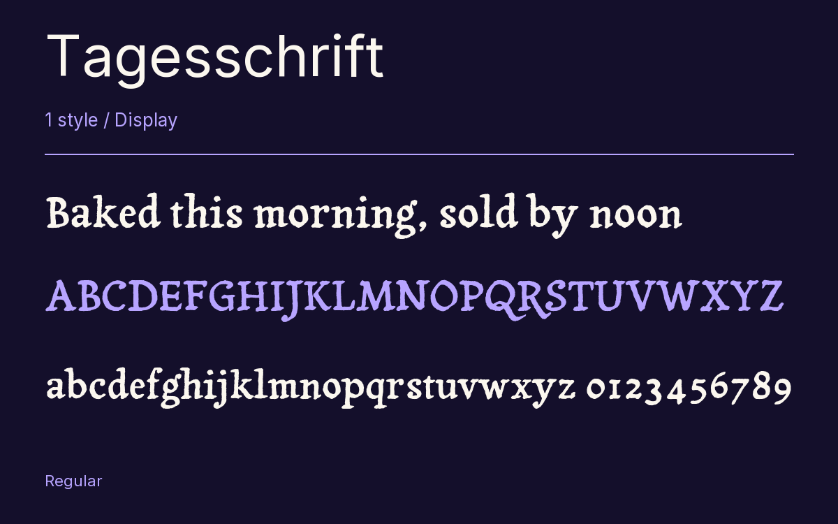Tagesschrift type specimen with letters and figures
