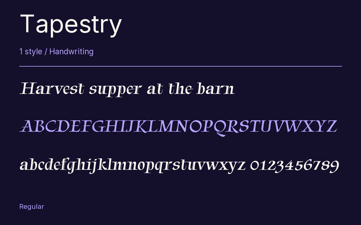 Tapestry type specimen with letters and figures