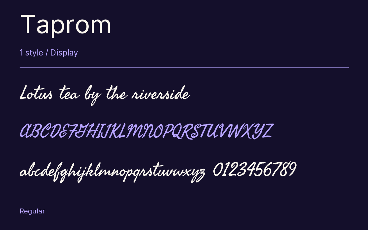 Taprom type specimen with letters and figures
