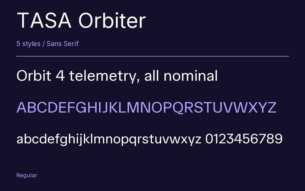 TASA Orbiter type specimen with letters and figures