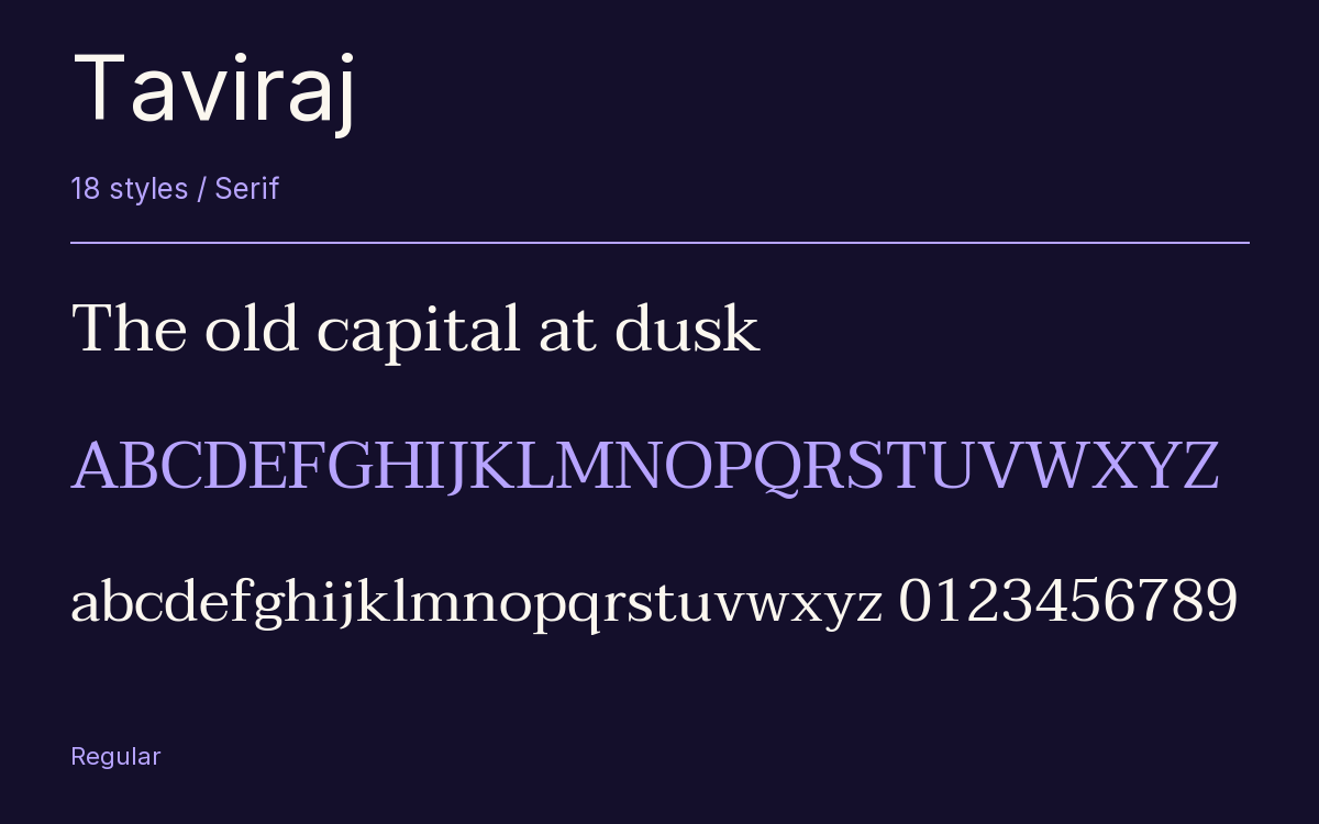 Taviraj type specimen with letters and figures
