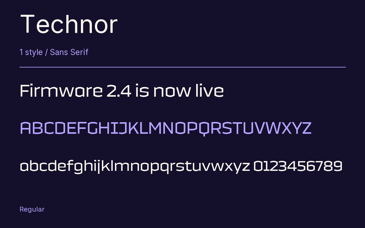 Technor type specimen with letters and figures