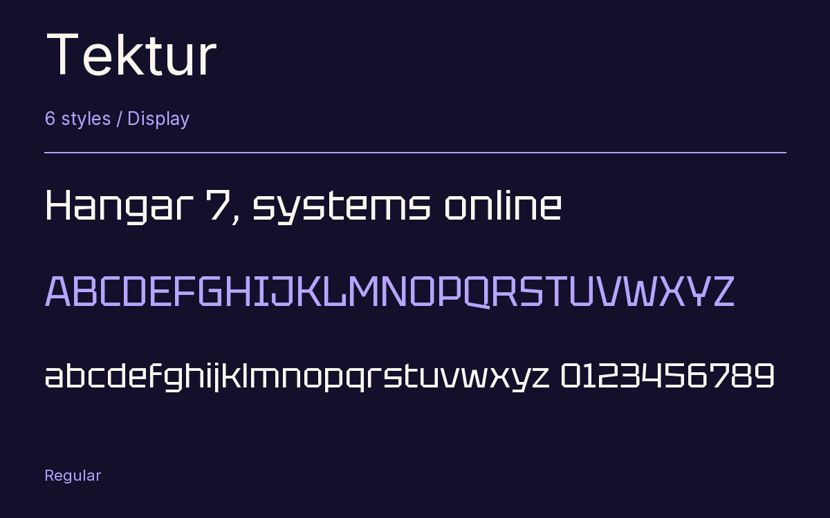 Tektur type specimen with letters and figures