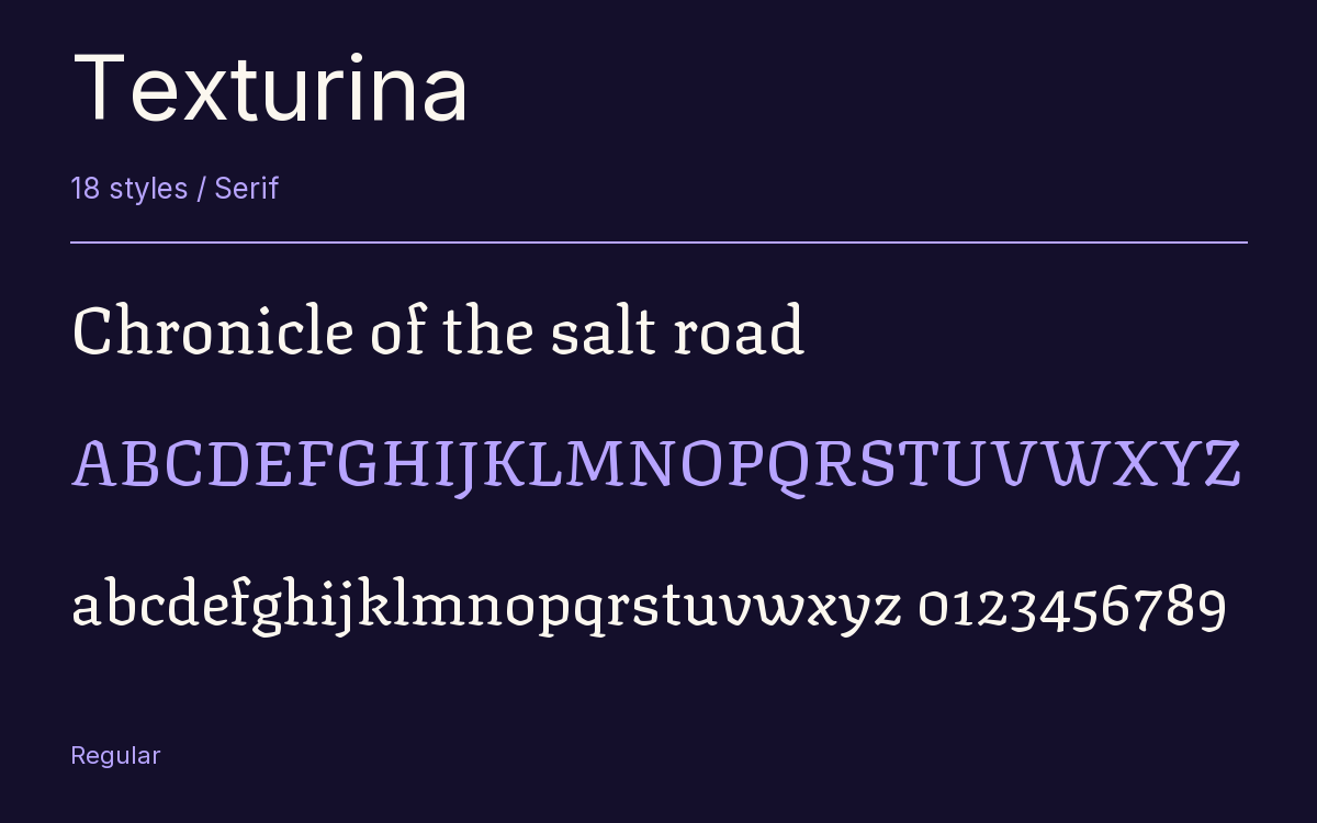 Texturina type specimen with letters and figures