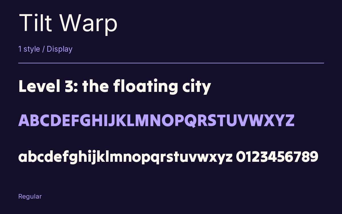 Tilt Warp type specimen with letters and figures