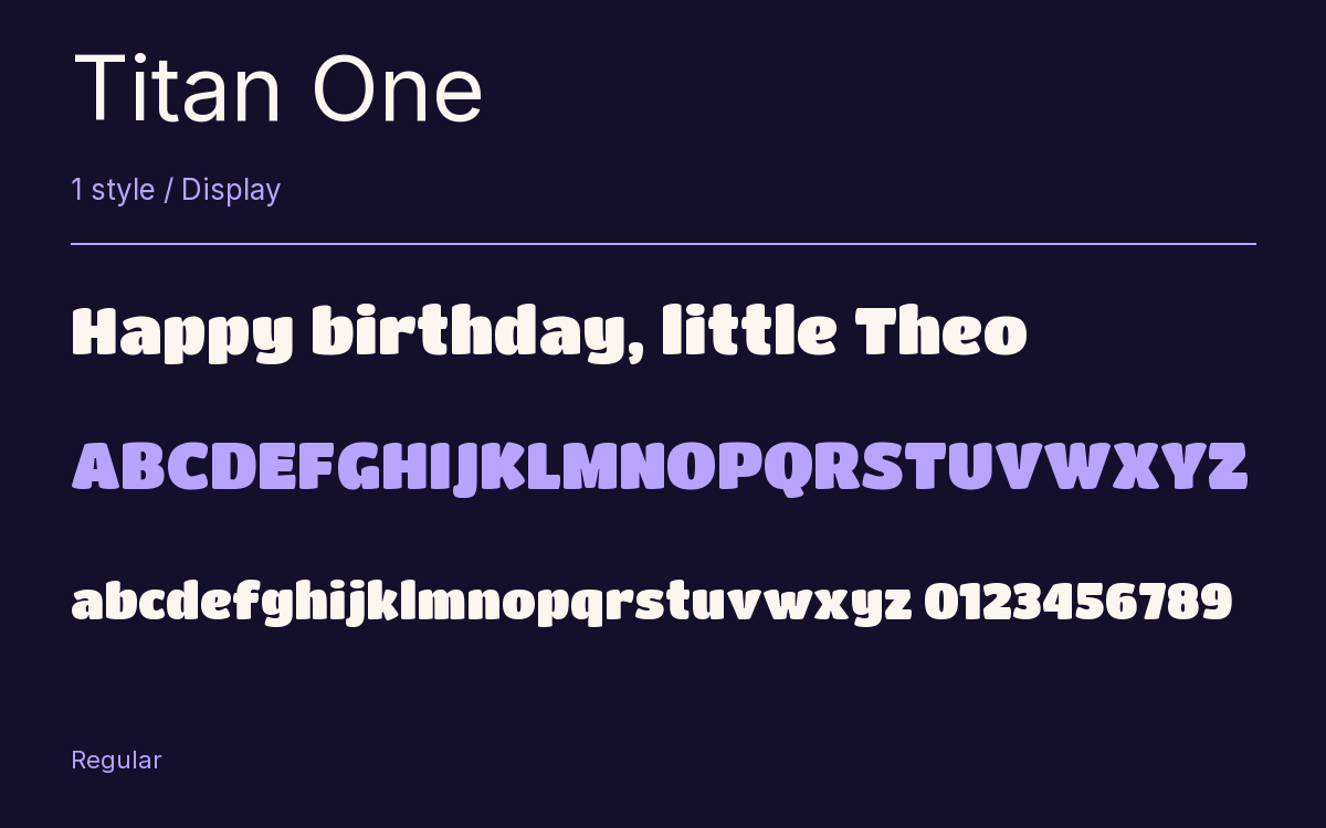 Titan One type specimen with letters and figures