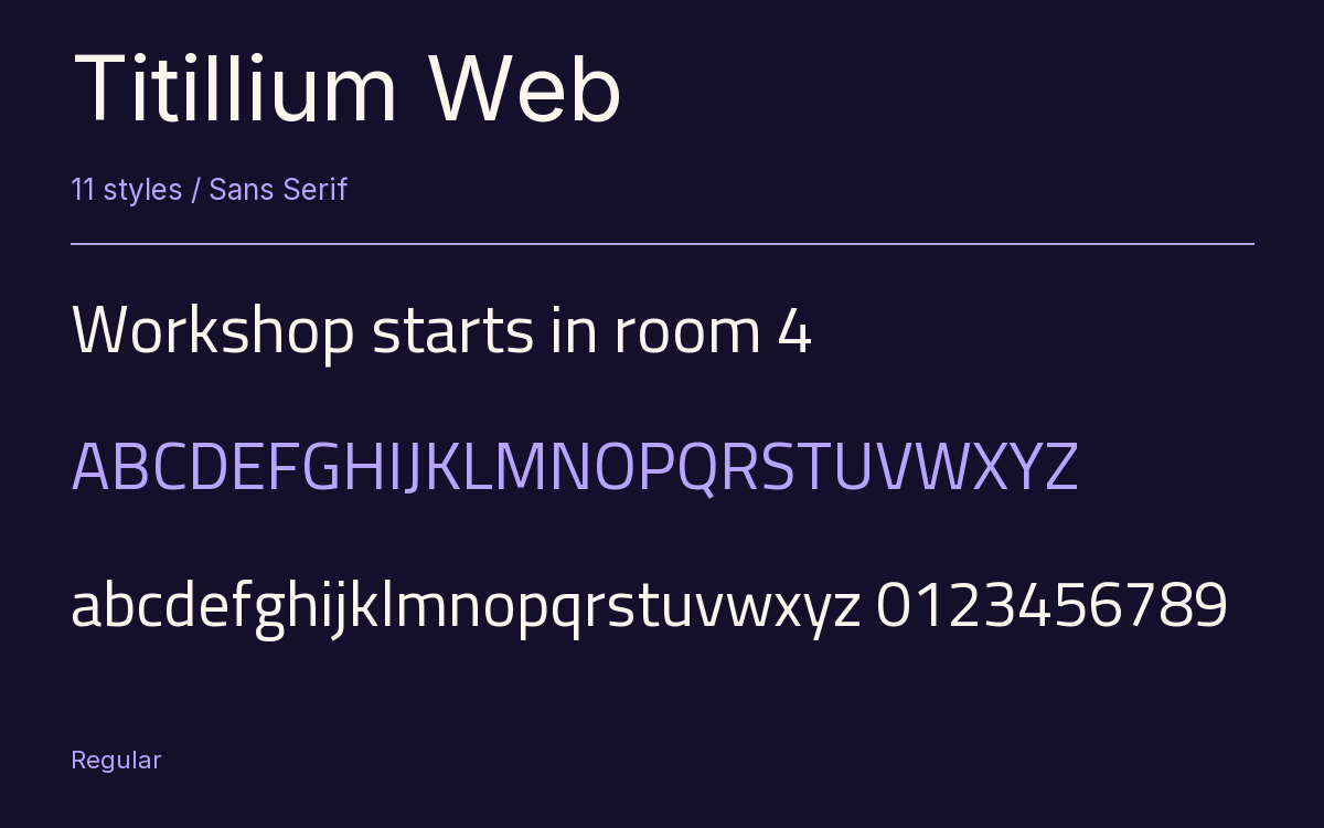 Titillium Web type specimen with letters and figures