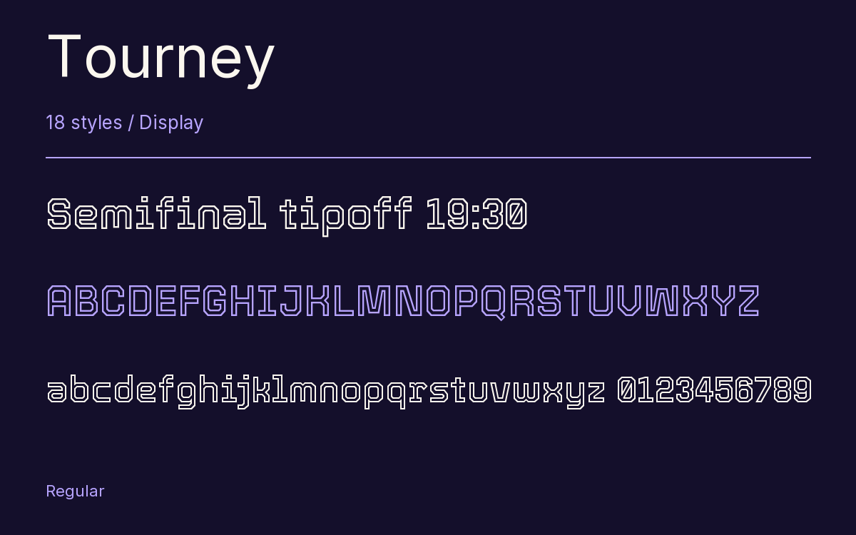 Tourney type specimen with letters and figures