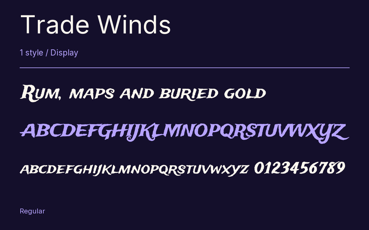 Trade Winds type specimen with letters and figures