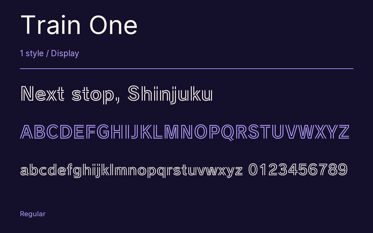 Train One type specimen with letters and figures