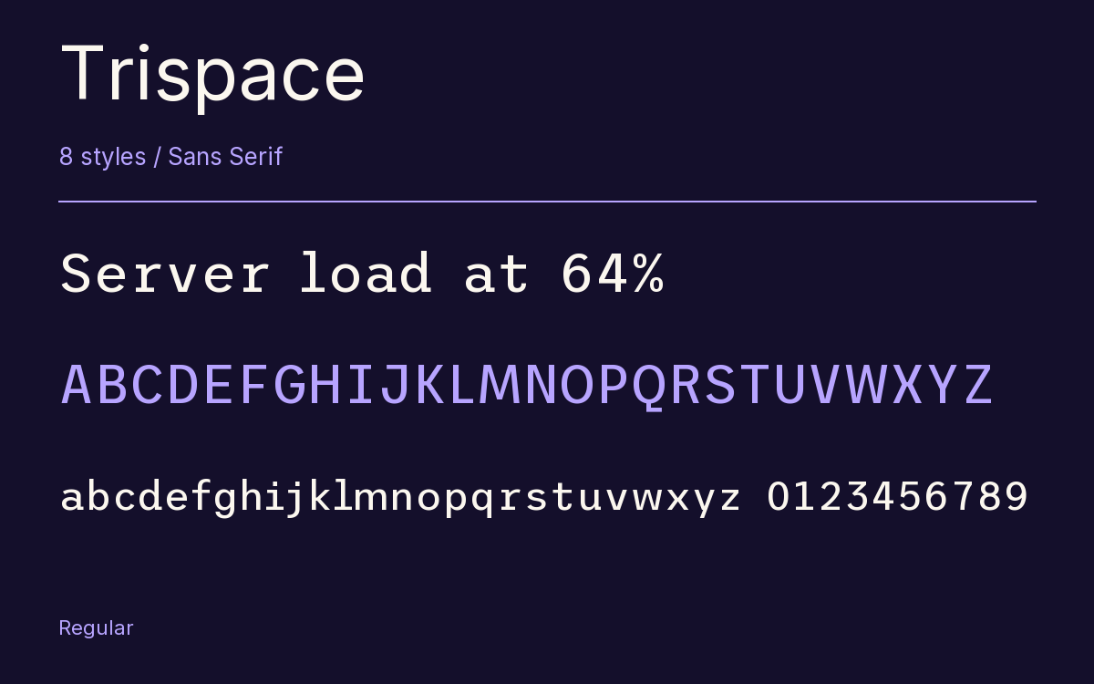 Trispace type specimen with letters and figures