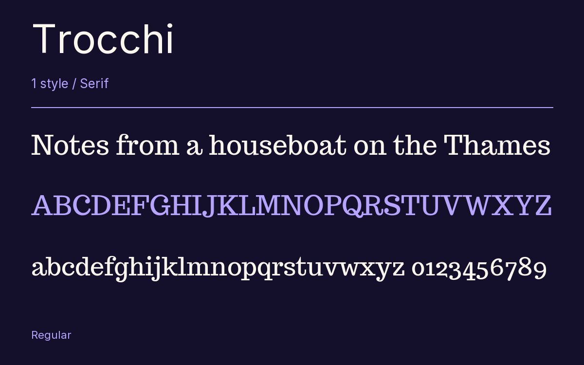Trocchi type specimen with letters and figures