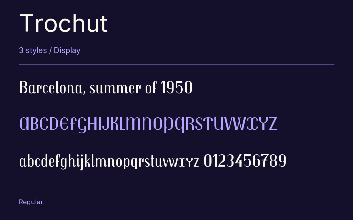 Trochut type specimen with letters and figures