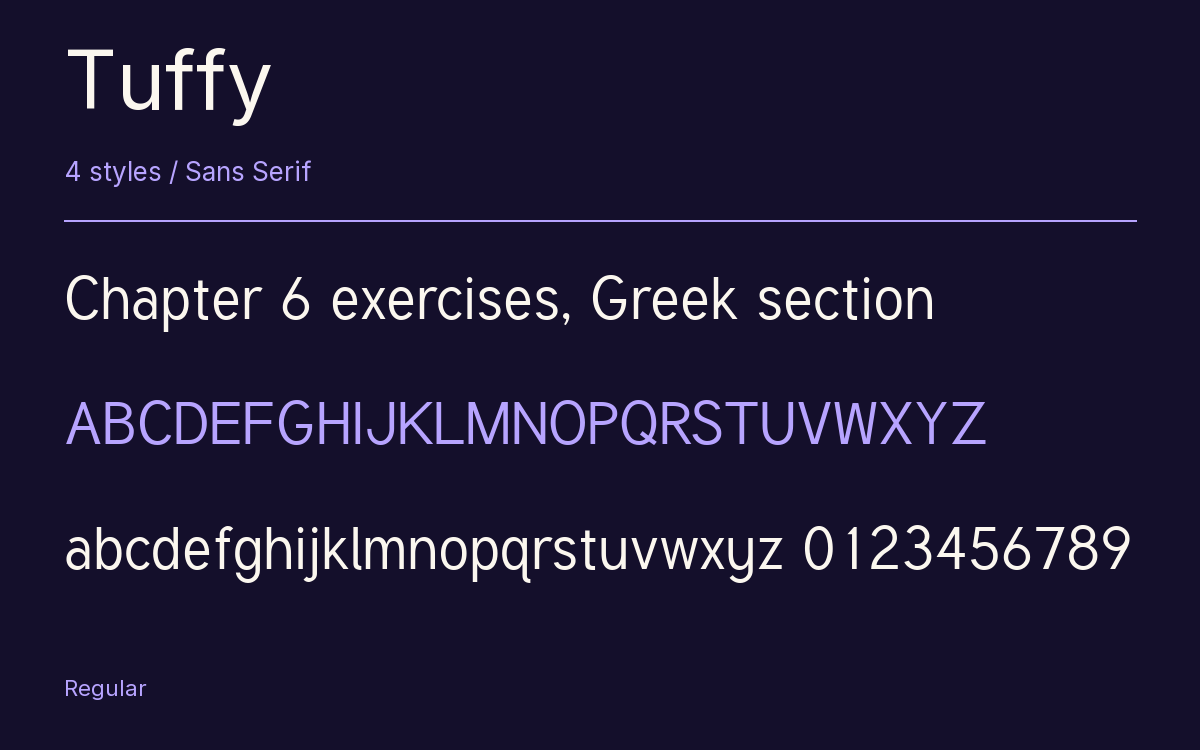 Tuffy type specimen with letters and figures