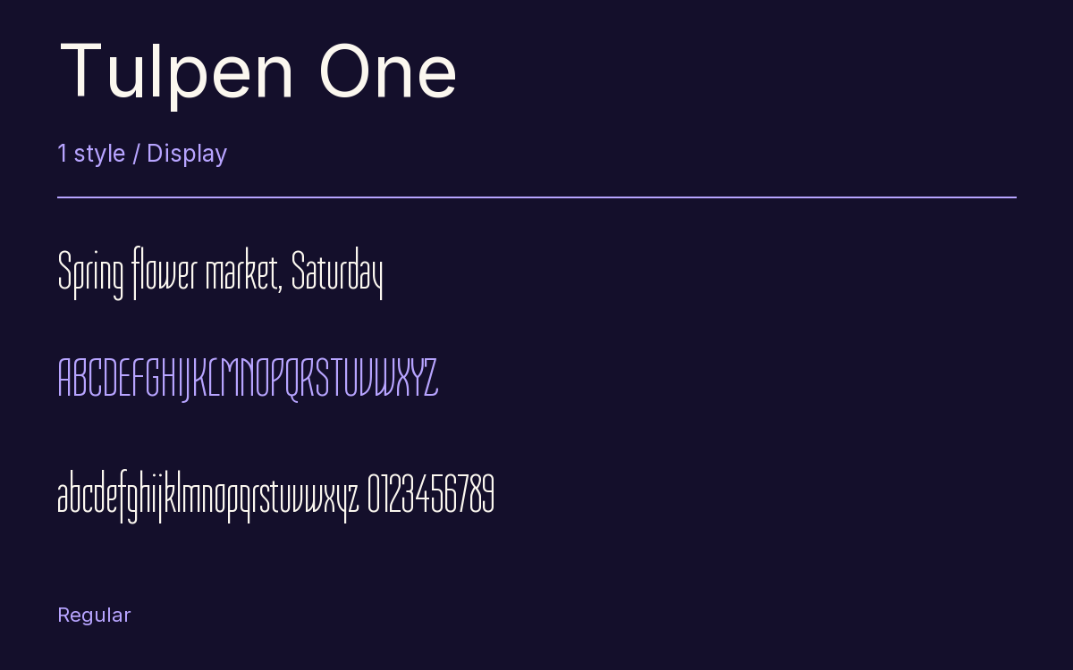 Tulpen One type specimen with letters and figures