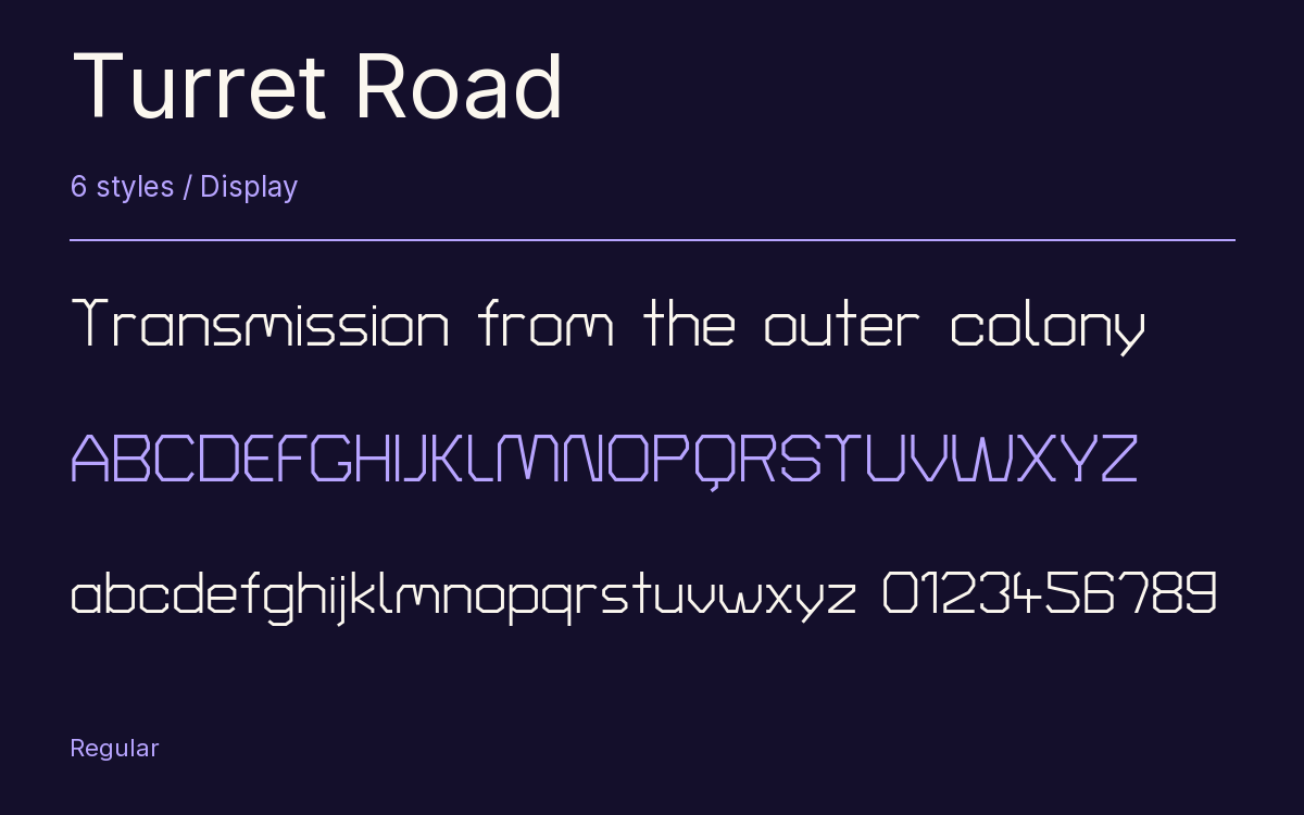 Turret Road type specimen with letters and figures