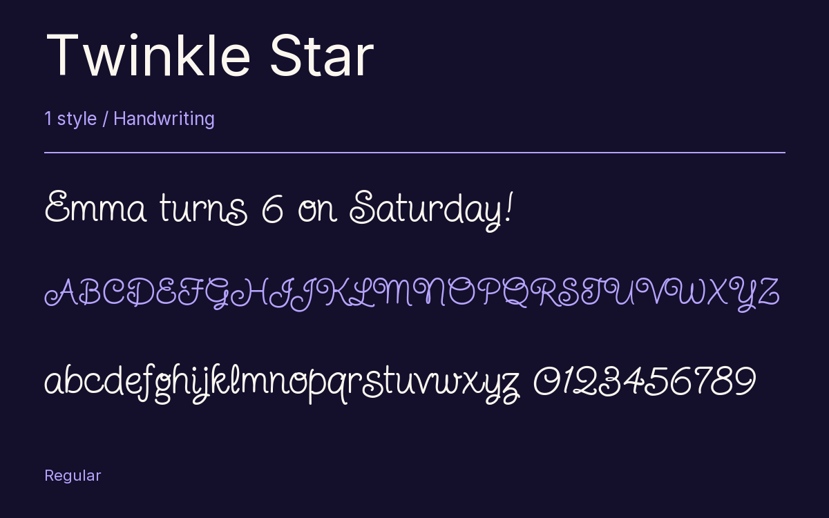 Twinkle Star type specimen with letters and figures