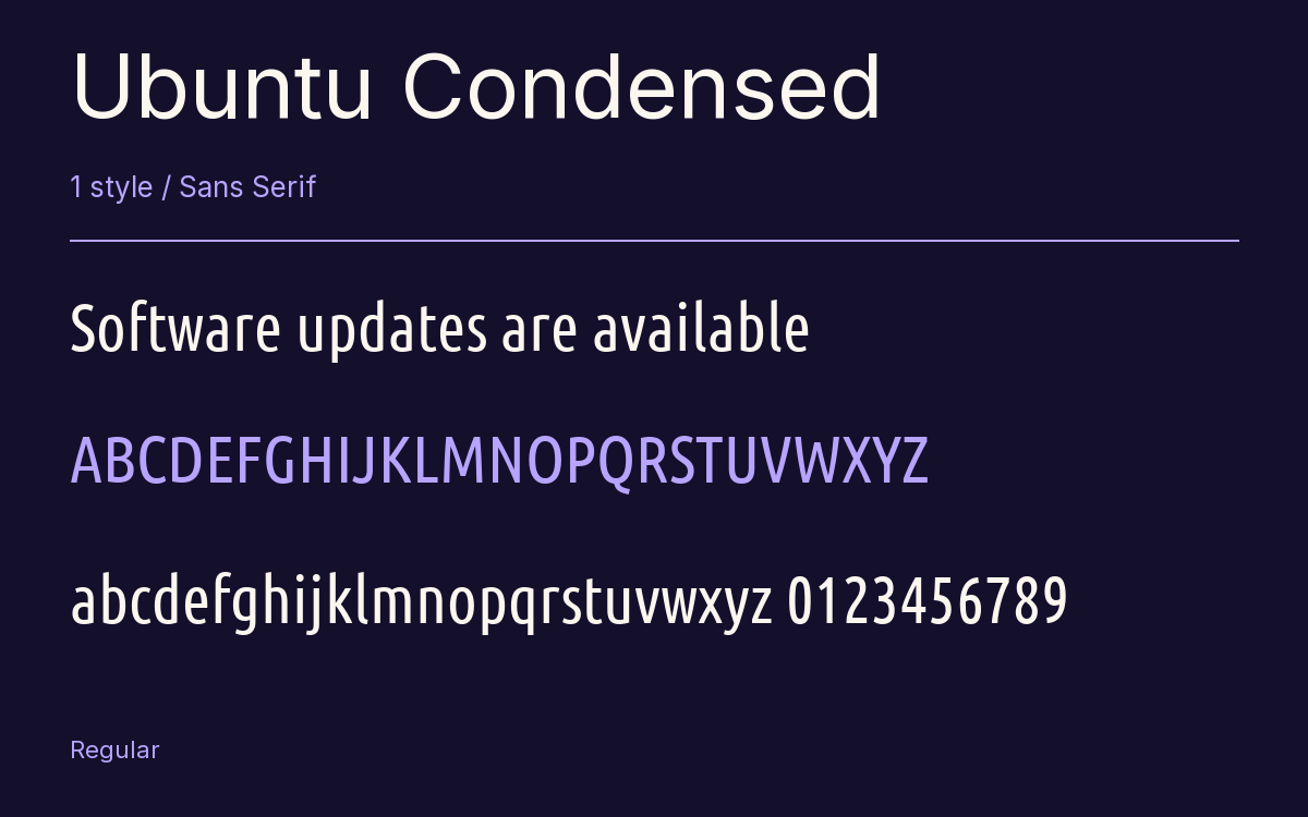 Ubuntu Condensed type specimen with letters and figures