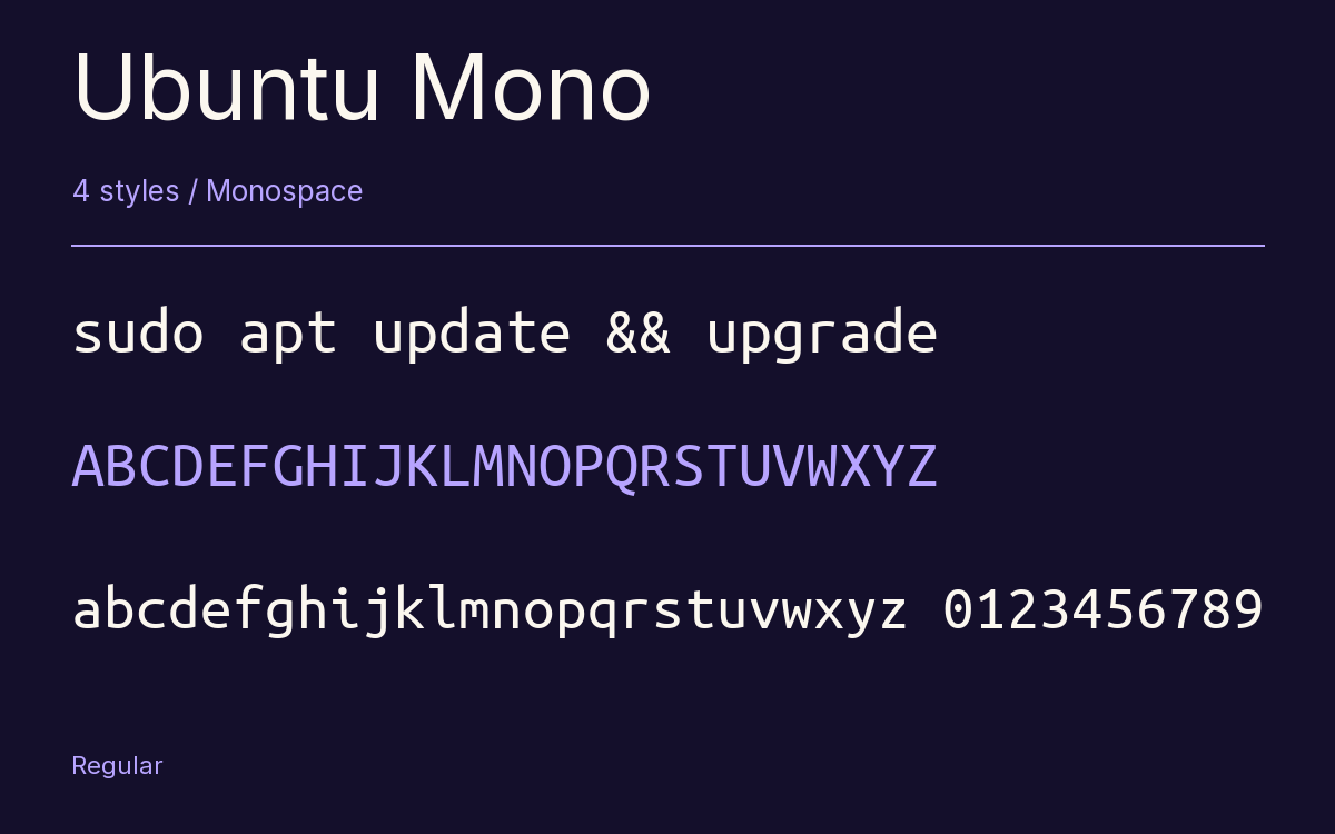 Ubuntu Mono type specimen with letters and figures