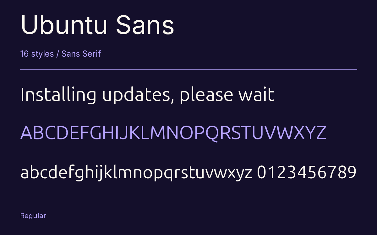 Ubuntu Sans type specimen with letters and figures