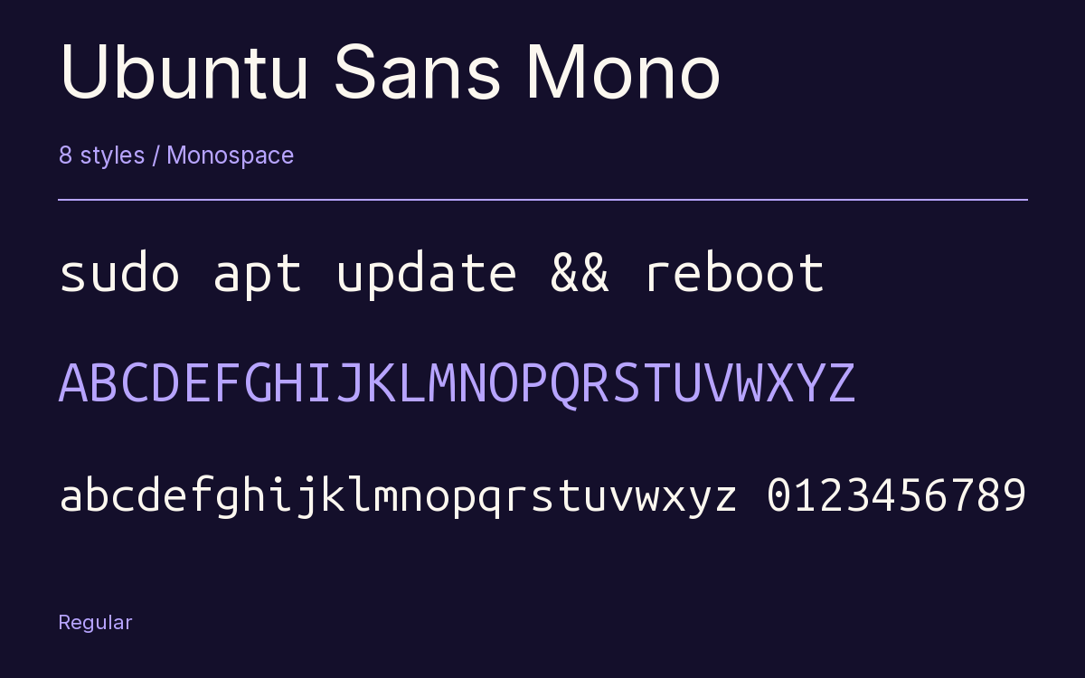 Ubuntu Sans Mono type specimen with letters and figures