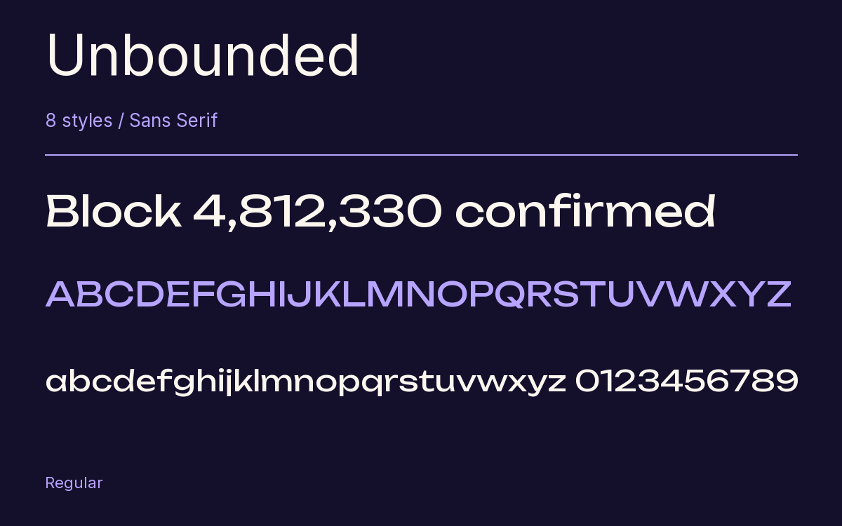 Unbounded type specimen with letters and figures