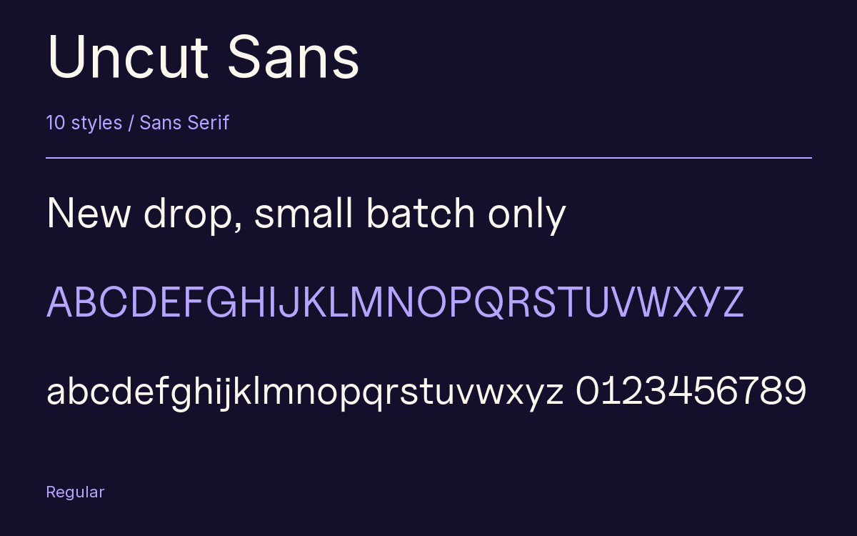 Uncut Sans type specimen with letters and figures