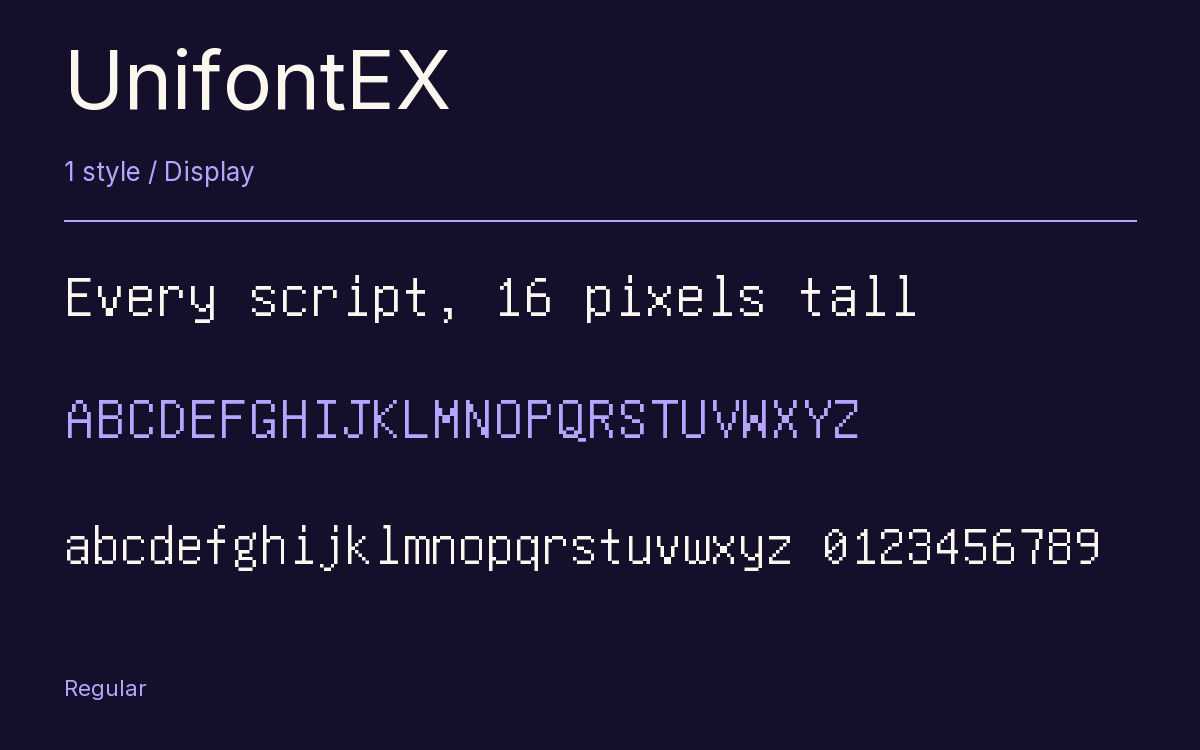 UnifontEX type specimen with letters and figures