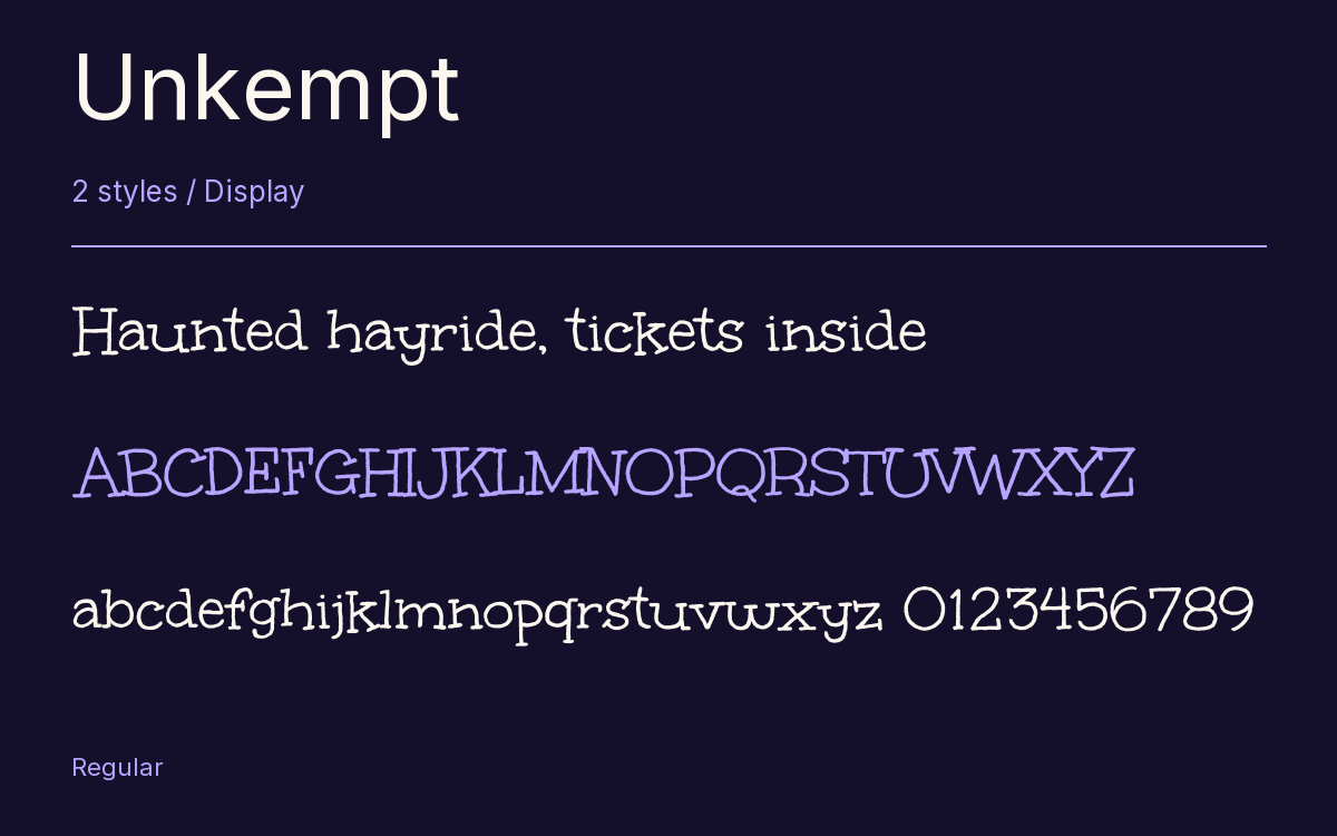 Unkempt type specimen with letters and figures