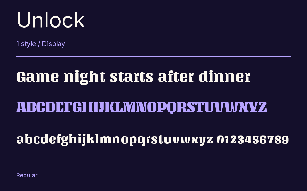 Unlock type specimen with letters and figures
