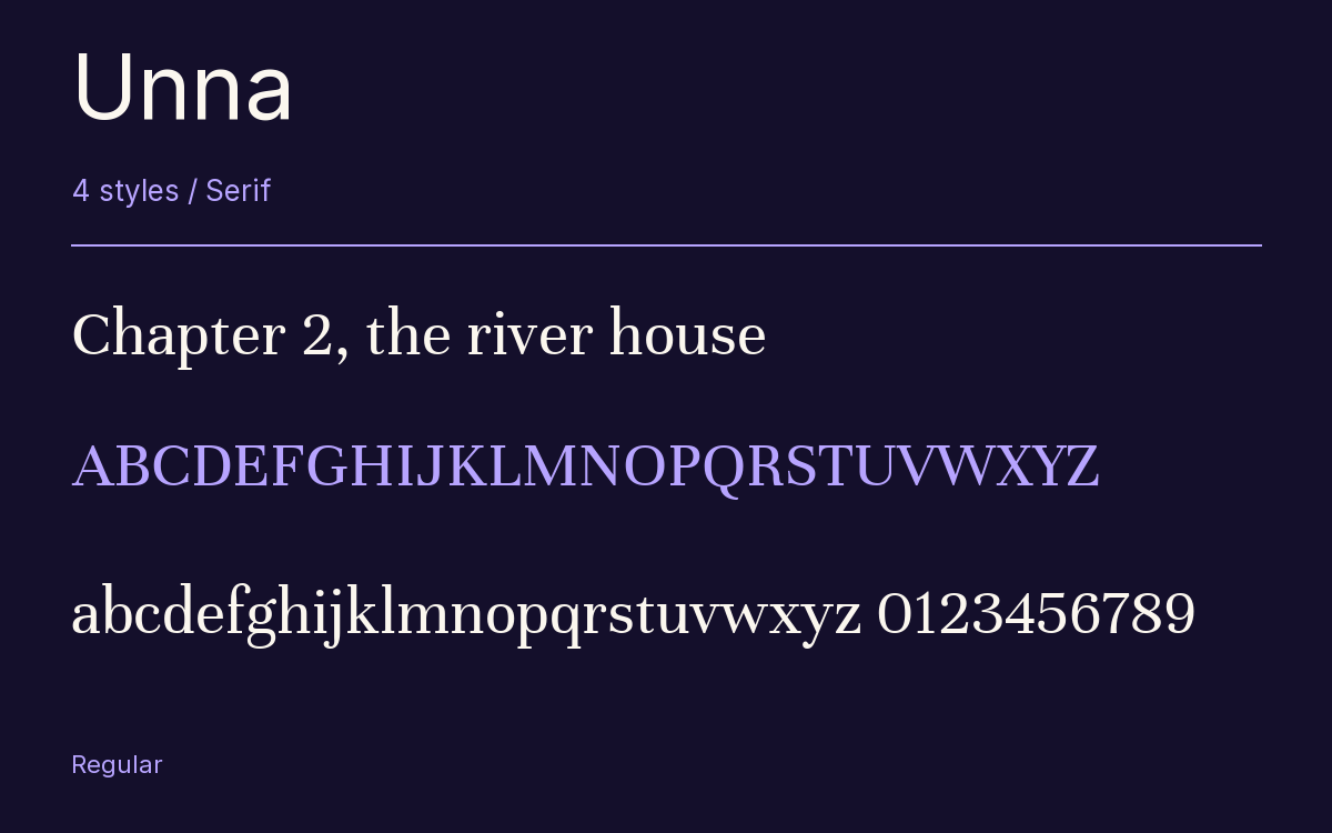 Unna type specimen with letters and figures