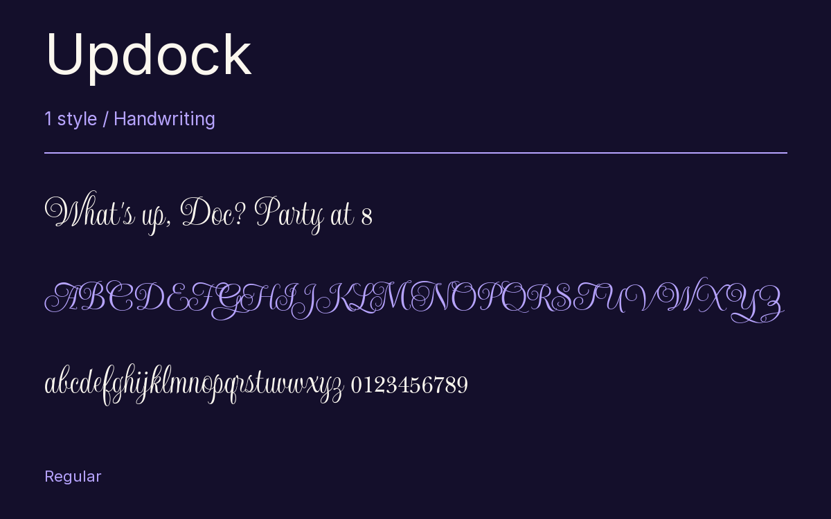 Updock type specimen with letters and figures