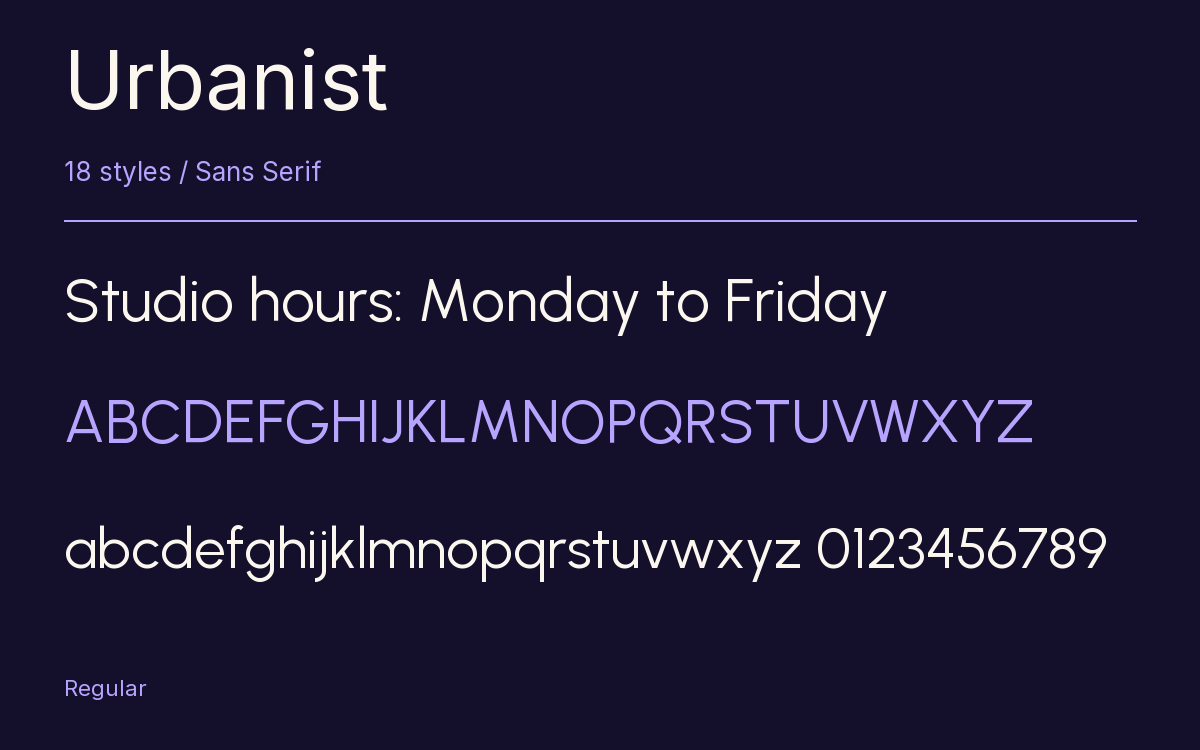 Urbanist type specimen with letters and figures