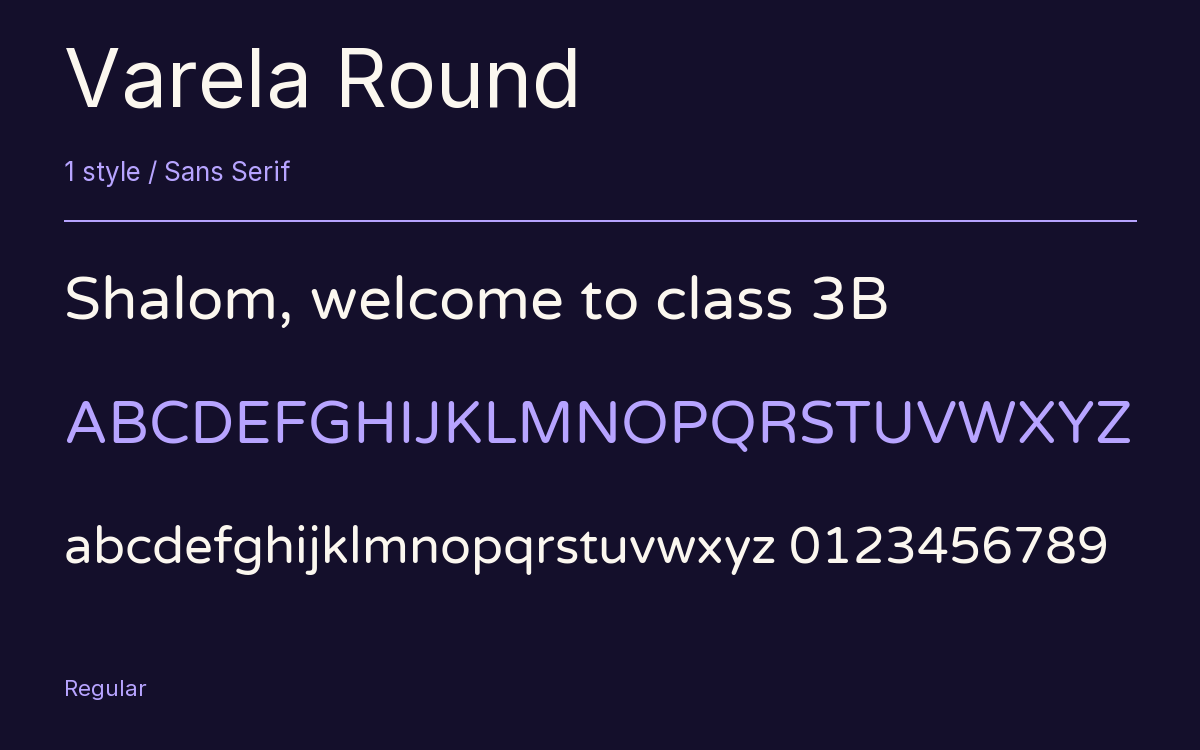 Varela Round type specimen with letters and figures