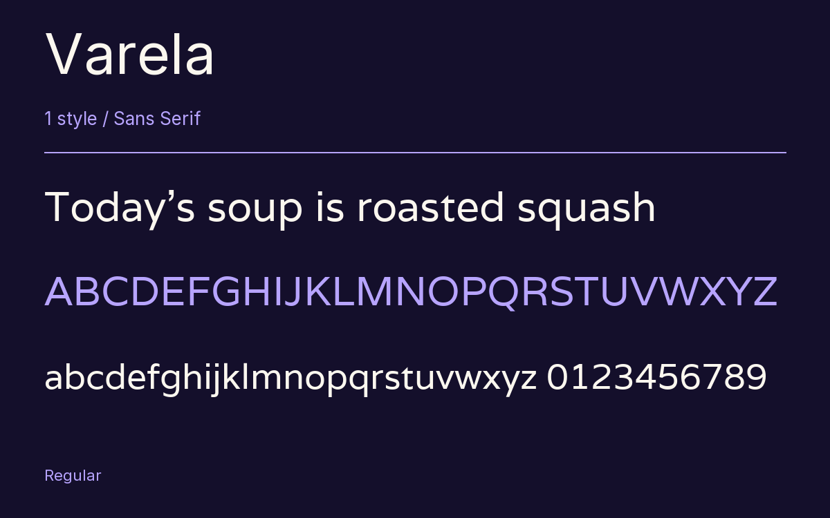 Varela type specimen with letters and figures