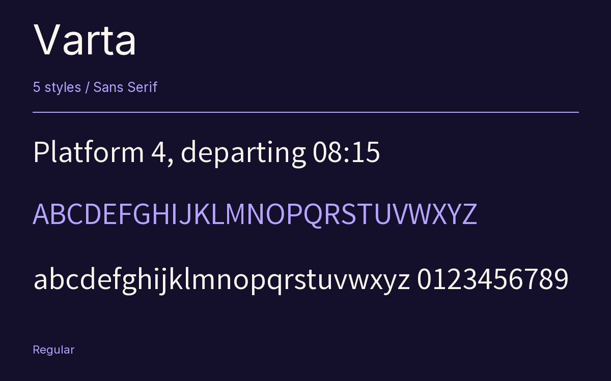 Varta type specimen with letters and figures